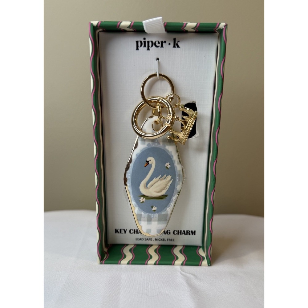 Piper K Swan Keychain Bag Charm Gold‎ Crown Accent Cute Purse Accessory